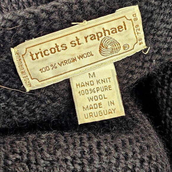 Tricots St Raphael Hand Knit Black Wool Cardigan Womens M Fitted Sweater VTG 80s - Picture 5 of 10